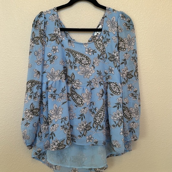 AMERICAN EAGLE paisley floral fluttered sleeve boho bow tie back blouse size M - Picture 3 of 7